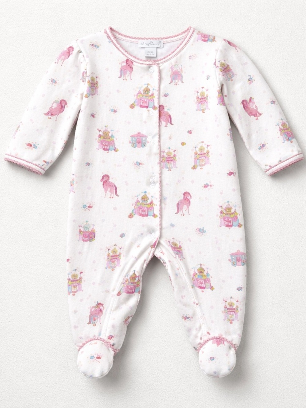 Kissy Kissy White Footed One-Piece with Pink Unicorn & Teal Carriage Print 0-3 m